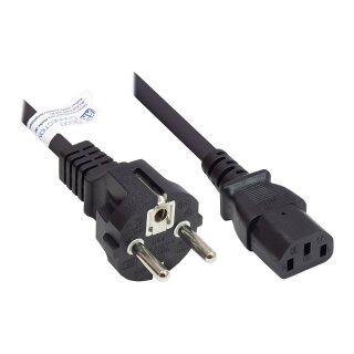 Connections Netzkabel Schutzkontakt-Stecker Typ E+F (CEE 7/7, gerade) an C13 (gerade), schwarz, 0,75 mm², 1,5 m