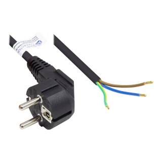 Connections Netzkabel Schutzkontakt-Stecker Typ E+F (CEE 7/7, gewinkelt) an abisolierte Enden, schwarz, 0,75 mm², 1,5 m