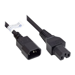 Connections Kaltgeräte-Warmgeräte-Verbindungskabel C14 (gerade) an C15 (gerade), schwarz, 1.00 mm², 3 m