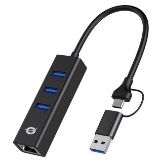CONCEPTRONIC Adapter USB-C/-A3.0->3xUSB-A/GbE 5Gbs 0.18m sw