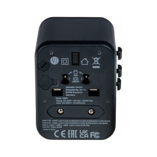Verbatim Universal Reiseadapter UTA-02 mit 1xUSB-A, 1xUSB-C retail