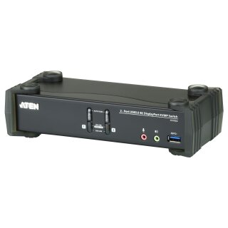KVM Desktop Switch 2-Port USB 3.1 Gen 1 4K DisplayPort 1.2 KVMP™ Switch with Audio (KVM cables included) ATEN
