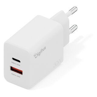 DIGITUS USB GaN Charger 30W, 1x USB-C, 1x USB-A