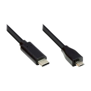 Connections Anschlusskabel USB 2.0, USB 2.0 Micro B Stecker an USB-C™ Stecker , CU, schwarz, 2m