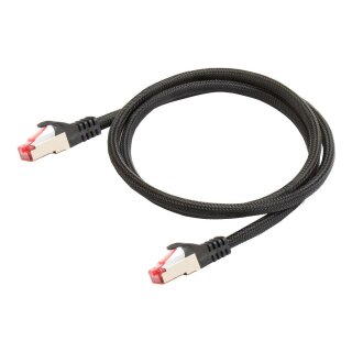 Series Patchkabel mit Rastnasenschutz und Nylongeflecht, Cat. 6, S/FTP, PiMF, PVC, 250MHz, OFC, schwarz, 0,5m