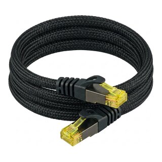 Python Patchkabel m. Cat.7 Rohkabel Nylongefl. schwarz 1m