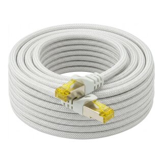 Python Patchkabel m. Cat.7 Rohkabel Nylongefl. weiß 30m