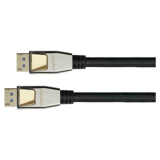 Series PREMIUM DisplayPort 2.0 Kabel, 54 Gbit/s, UHBR 13.5, 4K @240Hz / 8K @60Hz, Vollmetallstecker, Kupferleiter, Nylongeflecht schwarz, 0,5m