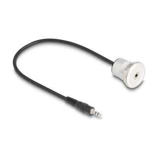 Klinke 3,5 mm 3 Pin Einbaubuchse mit Kabelpeitsche Stecker 30 cm Aluminium
