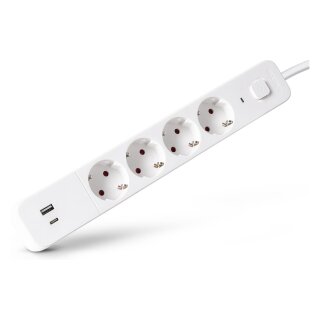 Entac Steckdosenleiste 4fach 1x USB-A & 1 USB-C, 1,5m weiß
