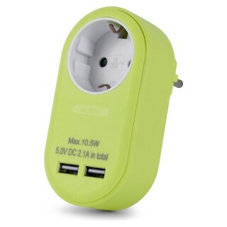 Entac Steckdosenadapter + 2x USB-A lime