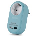 Entac Steckdosenadapter + 2x USB-A blau