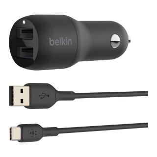 Belkin Dual USB-A Kfz-Ladegerät incl. USB-C Kabel 1m 24W black