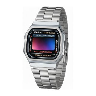Casio A168WA Unisex-Uhr Digital mit Edelstahlarmband, silber