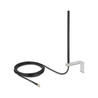 Delock 5G LTE Antenne SMA Stecker 3 - 5 dBi omnidirektional starr mit Anschlusskabel RG-58, 3 m Wandmontage outdoor schwarz