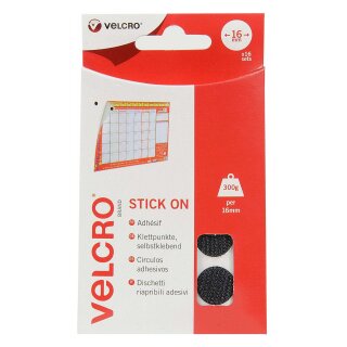 VELCRO Klettpunkte Selbstklebend, Haken & Flausch 16mm x 16 sets Schwarz