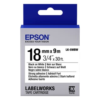 Epson LabelWorks LK-5WBW - Strong adhesive - Black on white - Roll (1.8 cm x 9 m) (C53S655012)