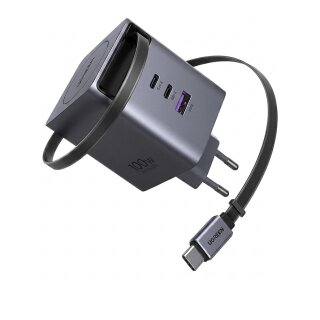 UGREEN X616 100W GaN Fast Charger 2x USB-C 1x USB-A 1x ausziehbares USB-C-Kabel