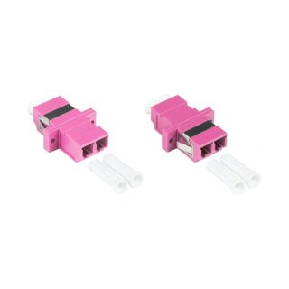 Connections LWL Duplex Kupplung, LC (UPC) an LC (UPC), OM4, Multimode, Kunststoffgehäuse mit Flansch, Keramikhülse, violett