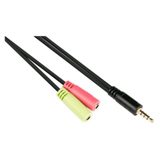Connections Headsetadapter, 4-poliger 3,5mm Klinkenstecker an 2x 3-polige 3,5mm Klinkenbuchse, OMTP Pin-Belegung, schwarz, 0,2m
