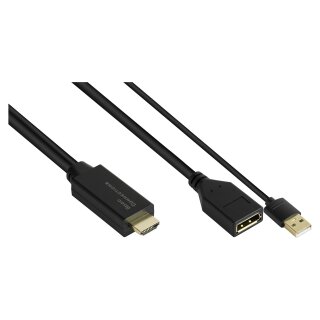 Connections Adapter HDMI 2.0b Stecker an DisplayPort 1.2 Buchse, 4K @60Hz, USB Power, vergoldete Kontakte, Kupferleiter, schwarz, 0,3m