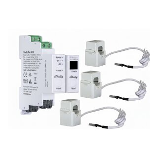 Shelly · Hutschiene · Pro 3EM 120A v2 · Stromzähler · inkl. 3x 120A Klemmen · Messfunktion · WLAN · LAN · BT