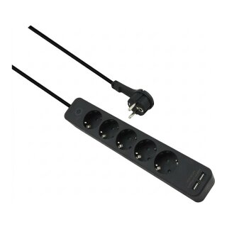 helos Steckdosenleiste ADVANCED, 5-fach, USB-Charger schwarz, 1,5m, mit Schalter