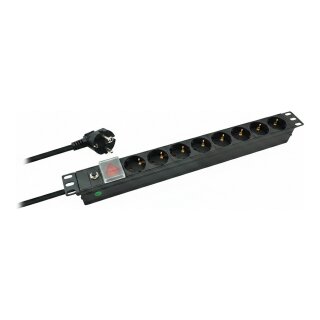 helos 19" Steckdosenleiste PROFESSIONAL, 8-fach C13, schwarz 2,0m, mit Schalter