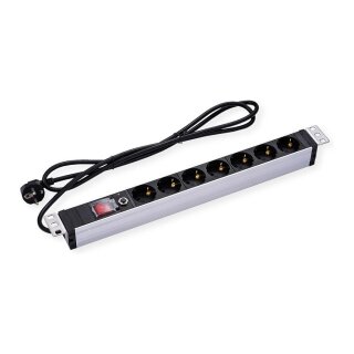 VALUE 19-Zoll-Steckdosenleiste 7fach mit berlastschutz, 1 HE, Schutzkontakt-Stecker, 2,8 m