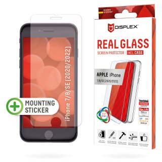 DISPLEX Panzerglas (10H) + Schutzhülle für Apple iPhone 7/8/SE (2020/2022), Montagesticker, + Case, Tempered Glas, kratzer-resistente Schutzfolie