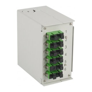 EFB Hutschienenbox OS2 G652D 12xSC/APC Pigtail abgesetzt 6x SC/APC-Duplex Kupplung
