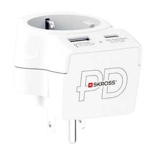 SKROSS Länderstecker Europe to US USB AC20PD wei
