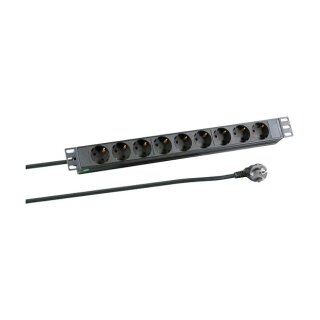 19" 1HE Steckdosenleiste 9x 2.0m ohne Schalter, schw.