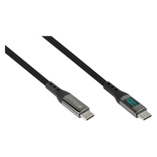 GoodConnections USB-C 2.0 (ST-ST) 1m Anschlusskabel mit Digitalanzeige Textilmantel 100W Schwarz