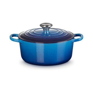 Le Creuset 21177242202430 Signature Gusseisen-Bräter mit Deckel, 24 cm, Azure
