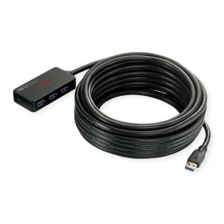 ROLINE USB 3.2 Gen 1 4-Port Hub mit Repeater, schwarz, 10 m