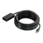 ROLINE USB 3.2 Gen 1 4-Port Hub mit Repeater, schwarz, 10 m