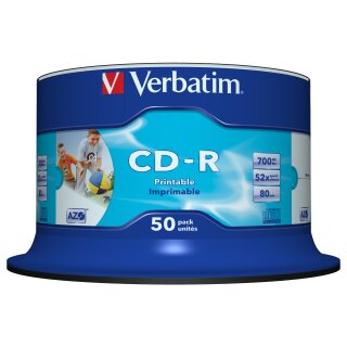 1x50 Verbatim CD-R 80 / 700MB 52x Speed wide printable generic