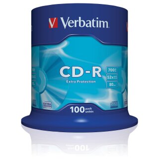 1x100 Verbatim Data Life CD-R 80 700MB, 52x Speed, Spindel