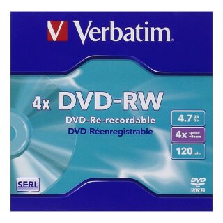 1x5 Verbatim DVD-RW 4,7GB 4x Speed, Jewel Case
