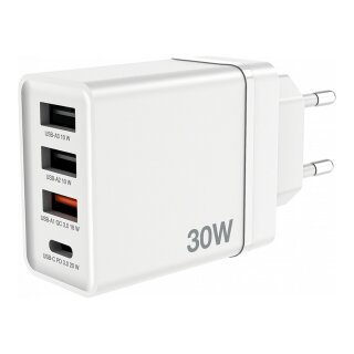 Verbatim Ladegert 30W, 1x USB-C , 3x USB-A (wei, PD 3.0, QC 3.0)