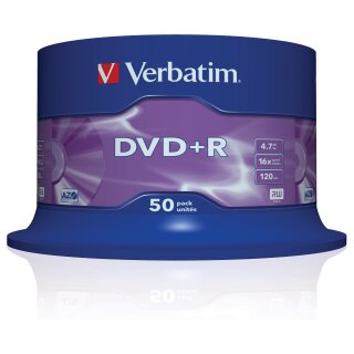 1x50 Verbatim DVD+R 4,7GB 16x Speed, matt silver