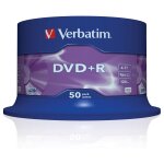 1x50 Verbatim DVD+R 4,7GB 16x Speed, matt silver