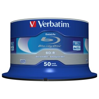 1x50 Verbatim BD-R Blu-Ray 25GB 6x Speed Datalife No-ID Cakebox