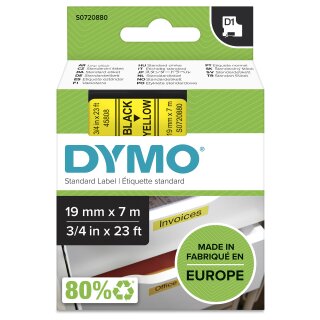 Dymo LabelWriter - D1 Etiketten Selbstklebend - 19 mm x 7 m - Schwarz auf Gelb - (S0720880)