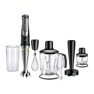 Houshold MultiQuick 9 Stabmixer MQ 9147X (edelstahl/schwarz, 1.200 Watt, mit 2 Zerkleinerern, Kartoffelstampfer, Schneebesen)