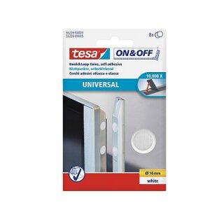 tesa ON&OFF Universal Klettpunkte weiß 8 St. 16mm rund