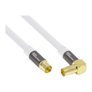 Connections TV Antennenkabel SmartFLEX, IEC/Koax Winkel-Stecker an Buchse, vergoldet, vierfach geschirmt, 120 dB, 75 Ohm, CU, weiß, 2m