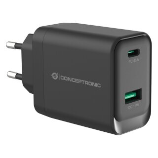 CONCEPTRONIC Ladegerät 2Port GaN USB-C/-A 45WPD3.0/PPS sw