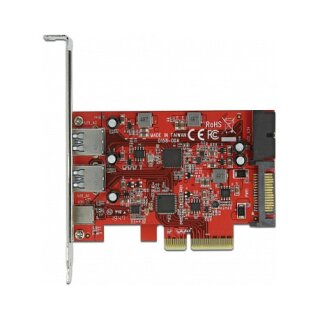 Delock PCI Express x4 Karte zu 1 x extern USB Type-C™ Buchse + 2 x extern USB Typ-A